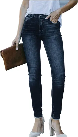 High Waisted Jeans for Women Classic Stretch Butt Lifting Pencil Pants Solid Color Pull On Jeggings Jeans