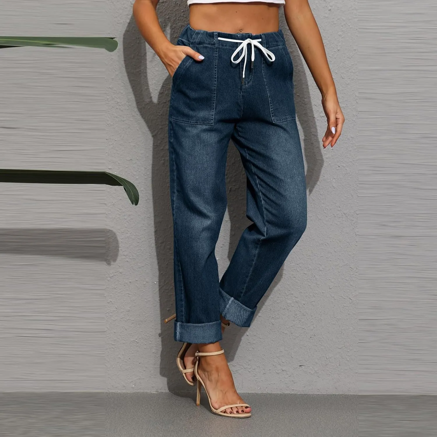 High Waisted Jeans for Women Classic Stretch Butt Lifting Pencil Pants Solid Color Pull On Jeggings Jeans