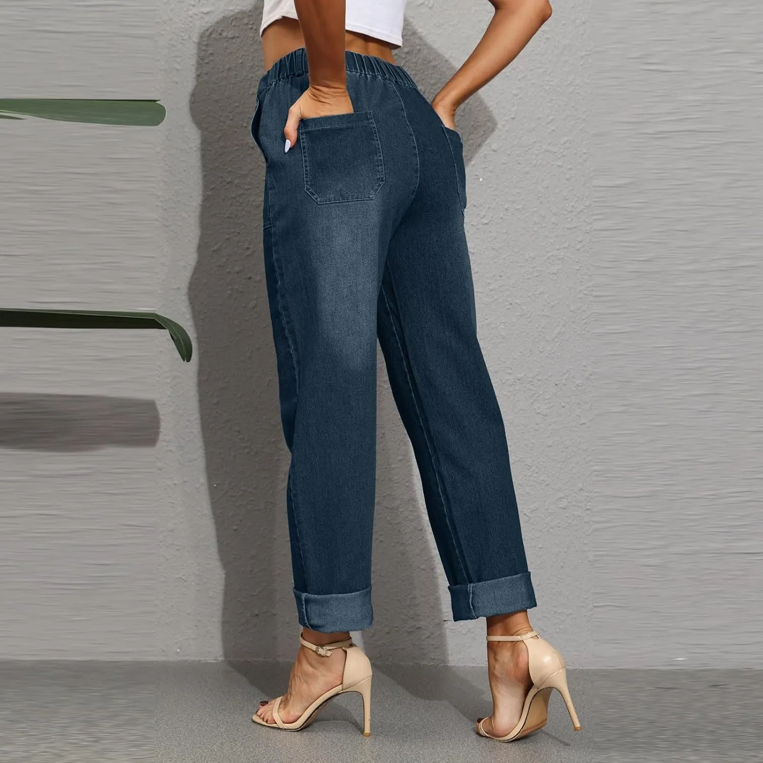 High Waisted Jeans for Women Classic Stretch Butt Lifting Pencil Pants Solid Color Pull On Jeggings Jeans