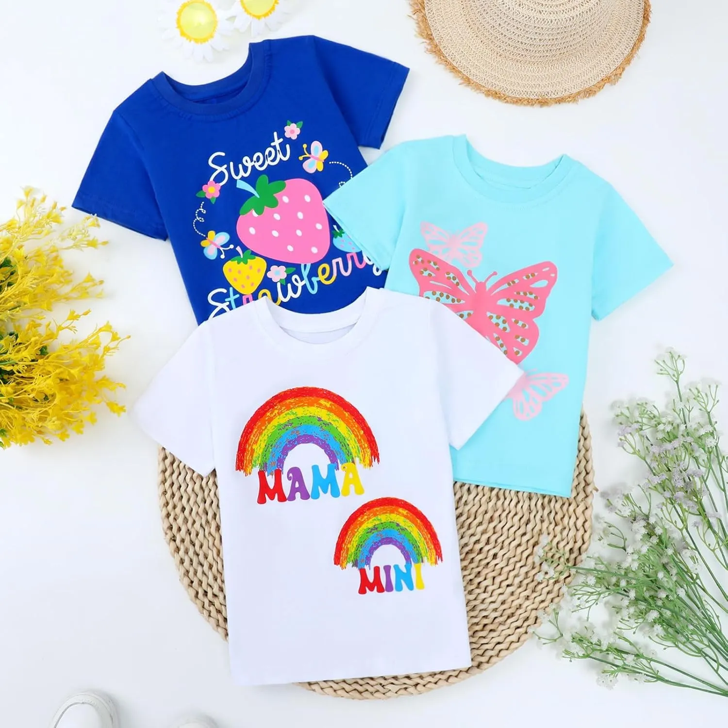 HILEELANG Girl Short Sleeve Tees Easter Graphic Cotton Summer T-Shirts 3Packs