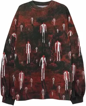 Horror Monster Graphic T Shirt for Men Novelty 3D Printed Long Sleeve Sweatshirts Halloween Scary Cosplay Costume Top