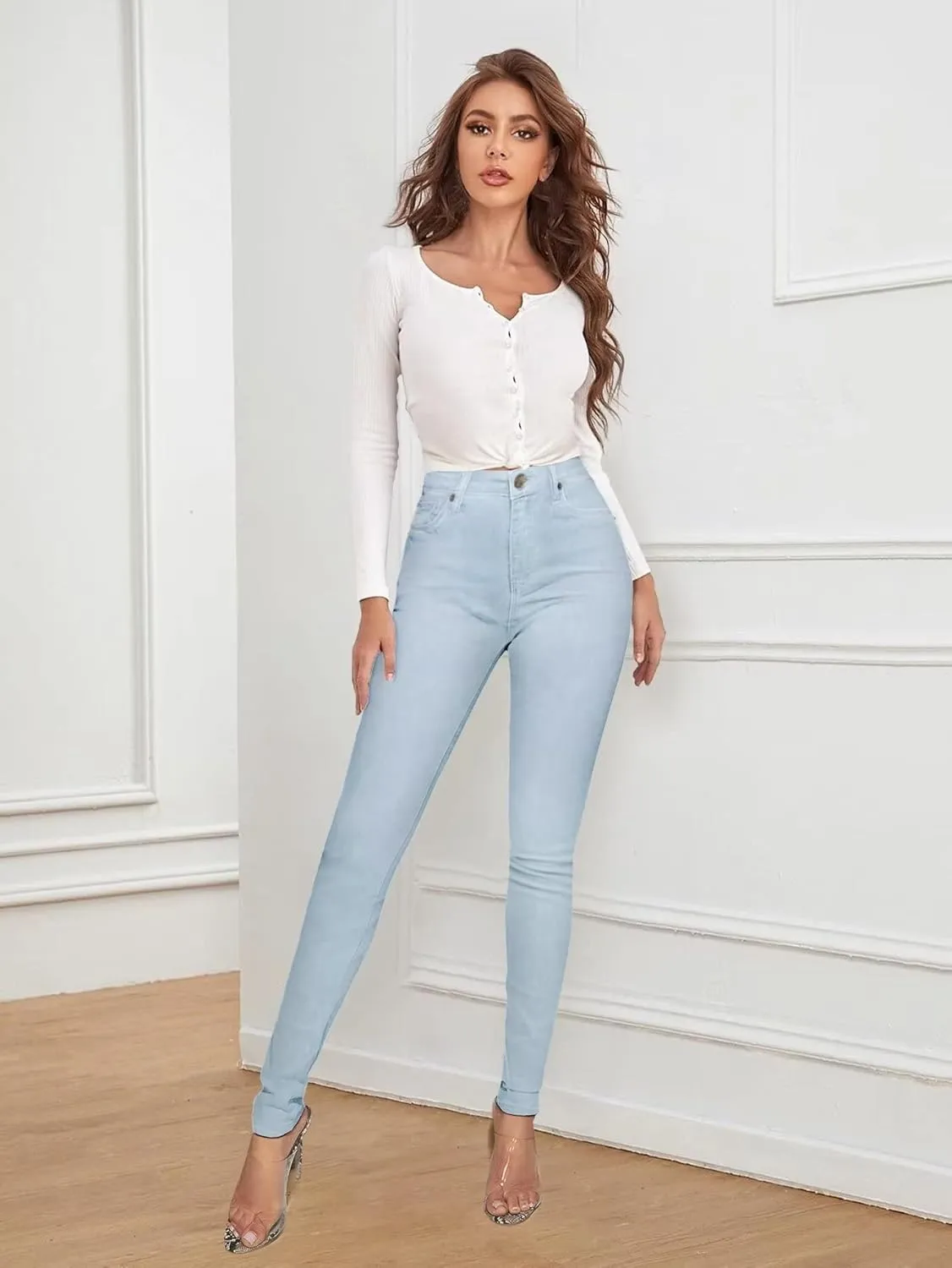 Hybrid & Company Women’s Classic Denim Mid Rise Skinny Jeans Super Stretch Pants