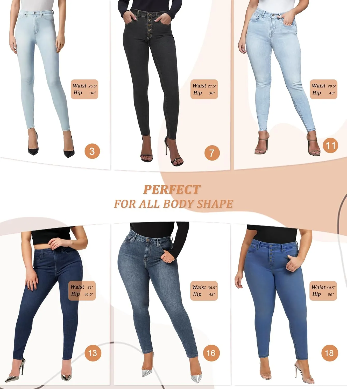 Hybrid & Company Women’s Classic Denim Mid Rise Skinny Jeans Super Stretch Pants