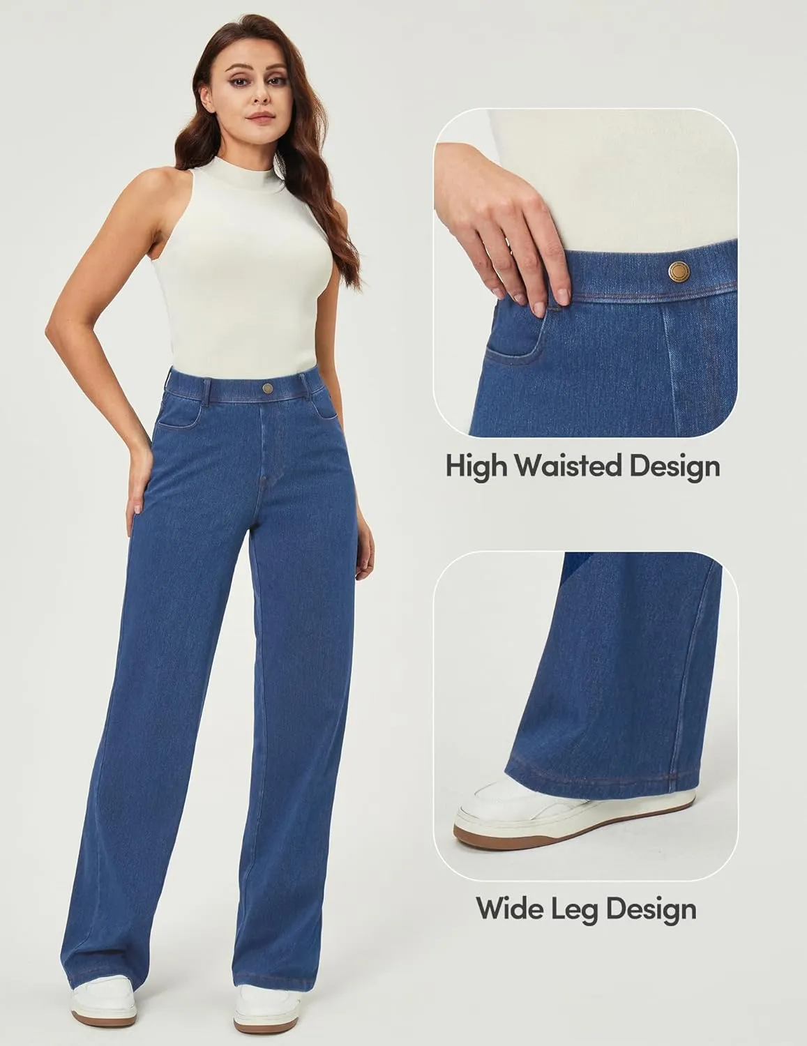IUGA Wide Leg Jeans Woman Stretchy Pull On Baggy Jeans High Waisted Trendy Womens Jeans Straight Casual Denim Pants