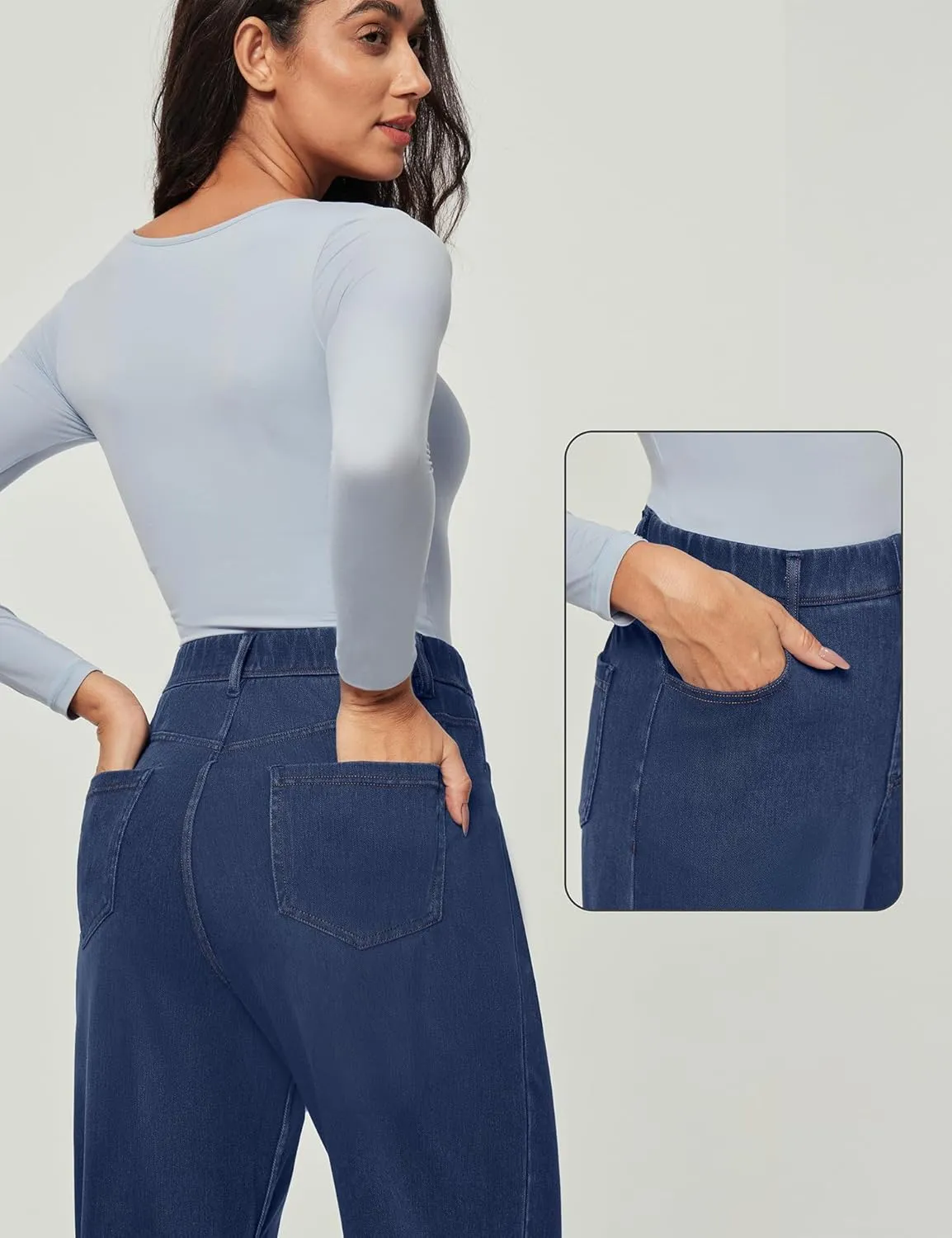 IUGA Wide Leg Jeans Woman Stretchy Pull On Baggy Jeans High Waisted Trendy Womens Jeans Straight Casual Denim Pants