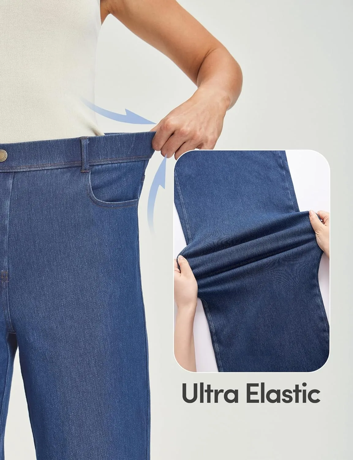 IUGA Wide Leg Jeans Woman Stretchy Pull On Baggy Jeans High Waisted Trendy Womens Jeans Straight Casual Denim Pants