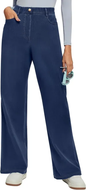 IUGA Wide Leg Jeans Woman Stretchy Pull On Baggy Jeans High Waisted Trendy Womens Jeans Straight Casual Denim Pants