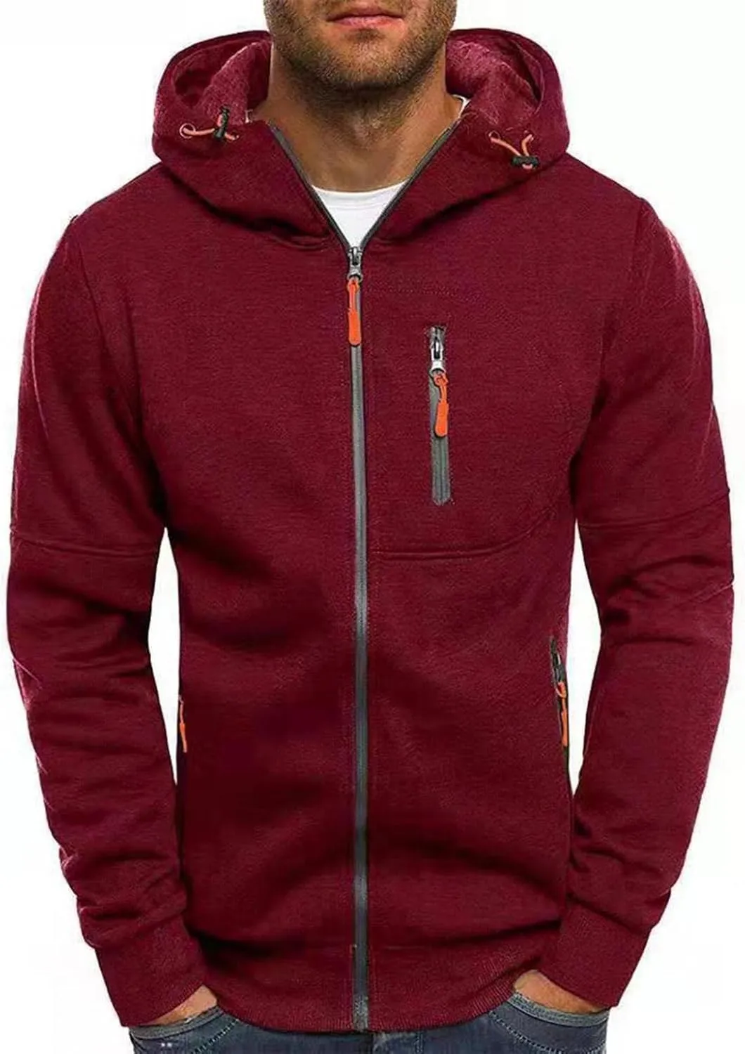 Jackets for Men,Pullover Hoodies for Men Solid Zipper Long Sleeve Hooded Sweatshirts Casual Workout Sport Sweaters Tops