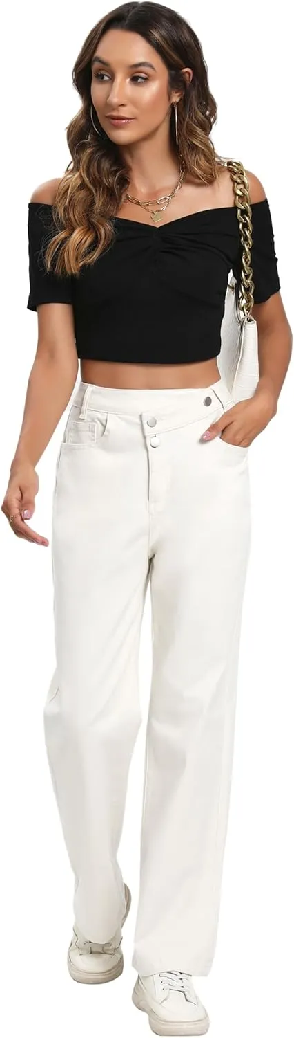 Jeans Women High Waist Wide Leg Baggy Jeans Boyfriends Stretch Denim Pants