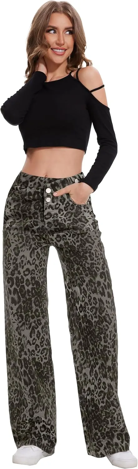 Jeans Women High Waist Wide Leg Baggy Jeans Boyfriends Stretch Denim Pants
