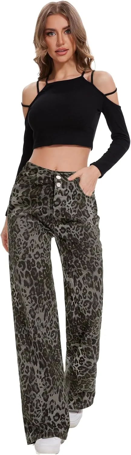 Jeans Women High Waist Wide Leg Baggy Jeans Boyfriends Stretch Denim Pants
