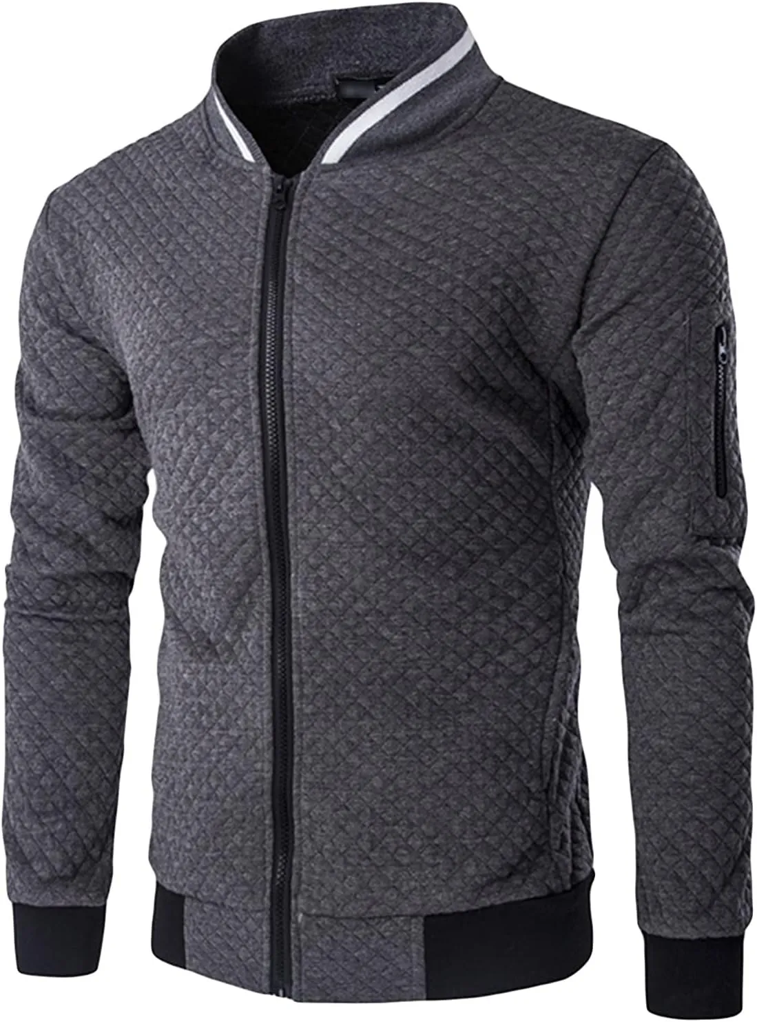 JEShifangjiusu Men'S Cotton Long Sleeve Sweatshirt Full Zip Stand Collar Winter Jacket Coat Diamond Style Shirt Top Outwear