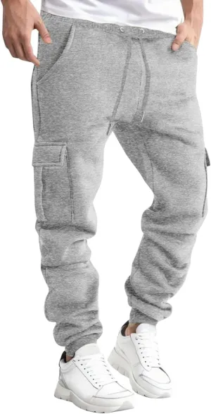 Joggers for Men Fleece Casual Drawstring Baggy Sport Athletic Gym Workout Sweatpants Cargo Sweatpants with Pockets