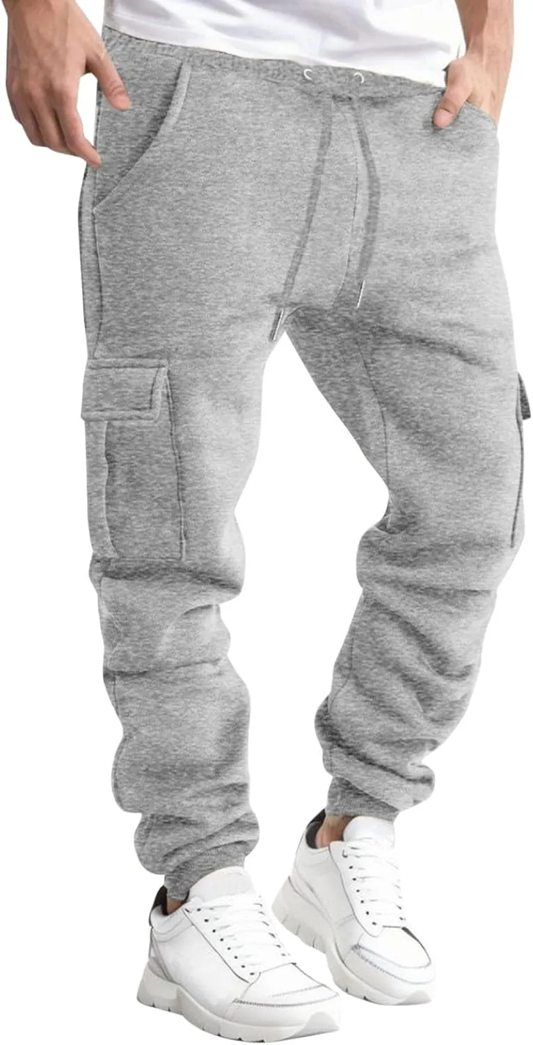 Joggers for Men Fleece Casual Drawstring Baggy Sport Athletic Gym Workout Sweatpants Cargo Sweatpants with Pockets