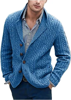 Knit Cardigan Men Shawl Collar Cardigan Sweater Casual Button Down Sweaters Winter Knit Sweater with Pockets
