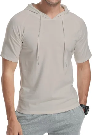 KUYIGO Mens Short Sleeve Hoodies T-Shirts Fashion Sweatshirts Athletic Solid Lightweight Pullover