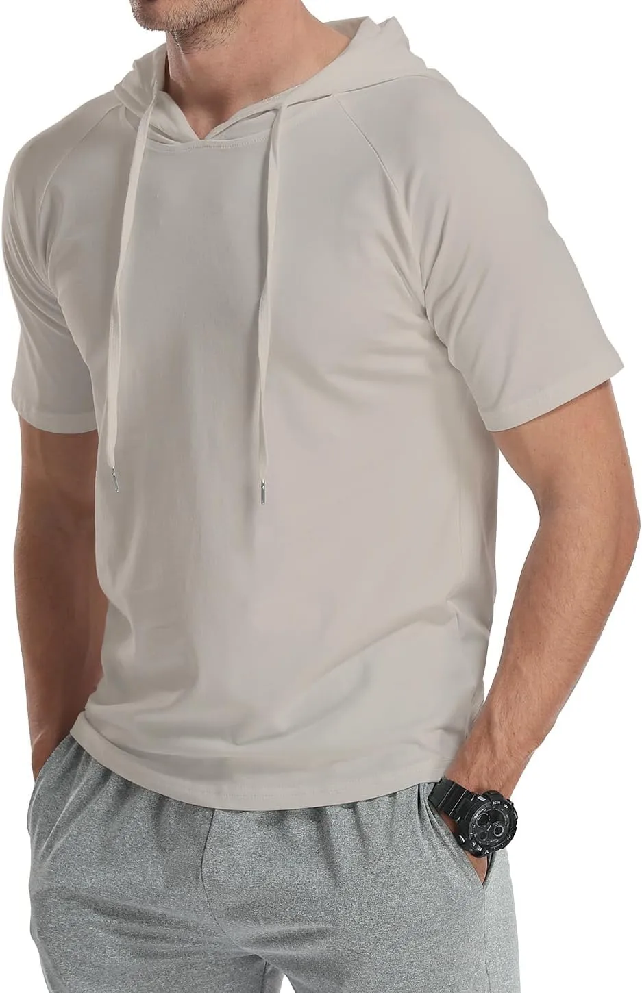 KUYIGO Mens Short Sleeve Hoodies T-Shirts Fashion Sweatshirts Athletic Solid Lightweight Pullover