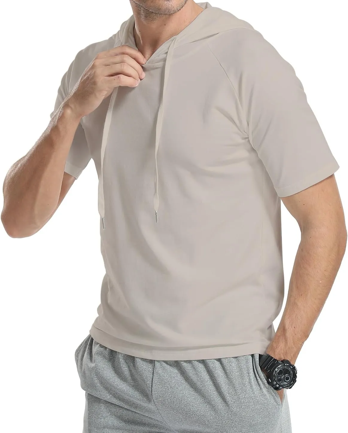 KUYIGO Mens Short Sleeve Hoodies T-Shirts Fashion Sweatshirts Athletic Solid Lightweight Pullover