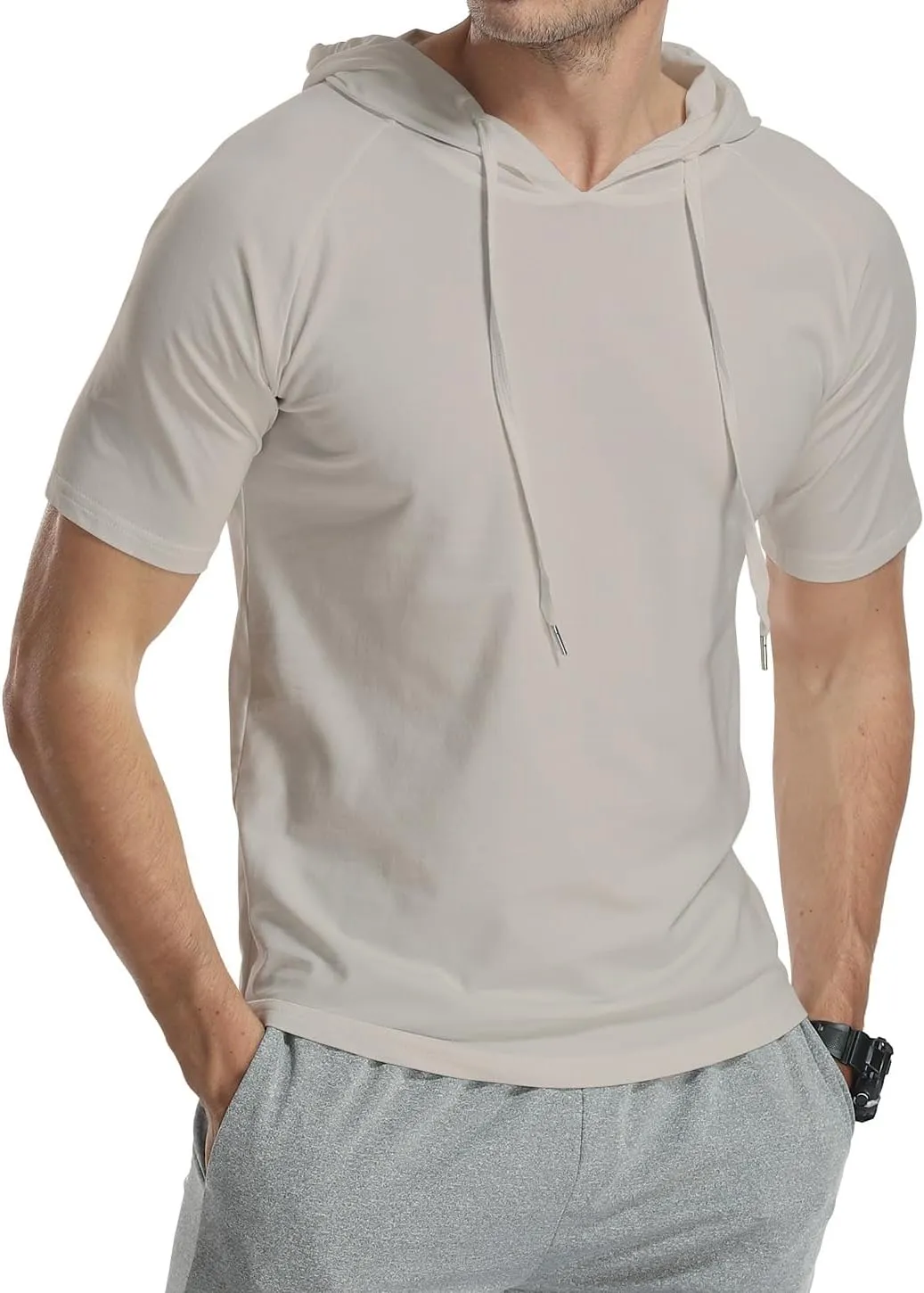 KUYIGO Mens Short Sleeve Hoodies T-Shirts Fashion Sweatshirts Athletic Solid Lightweight Pullover