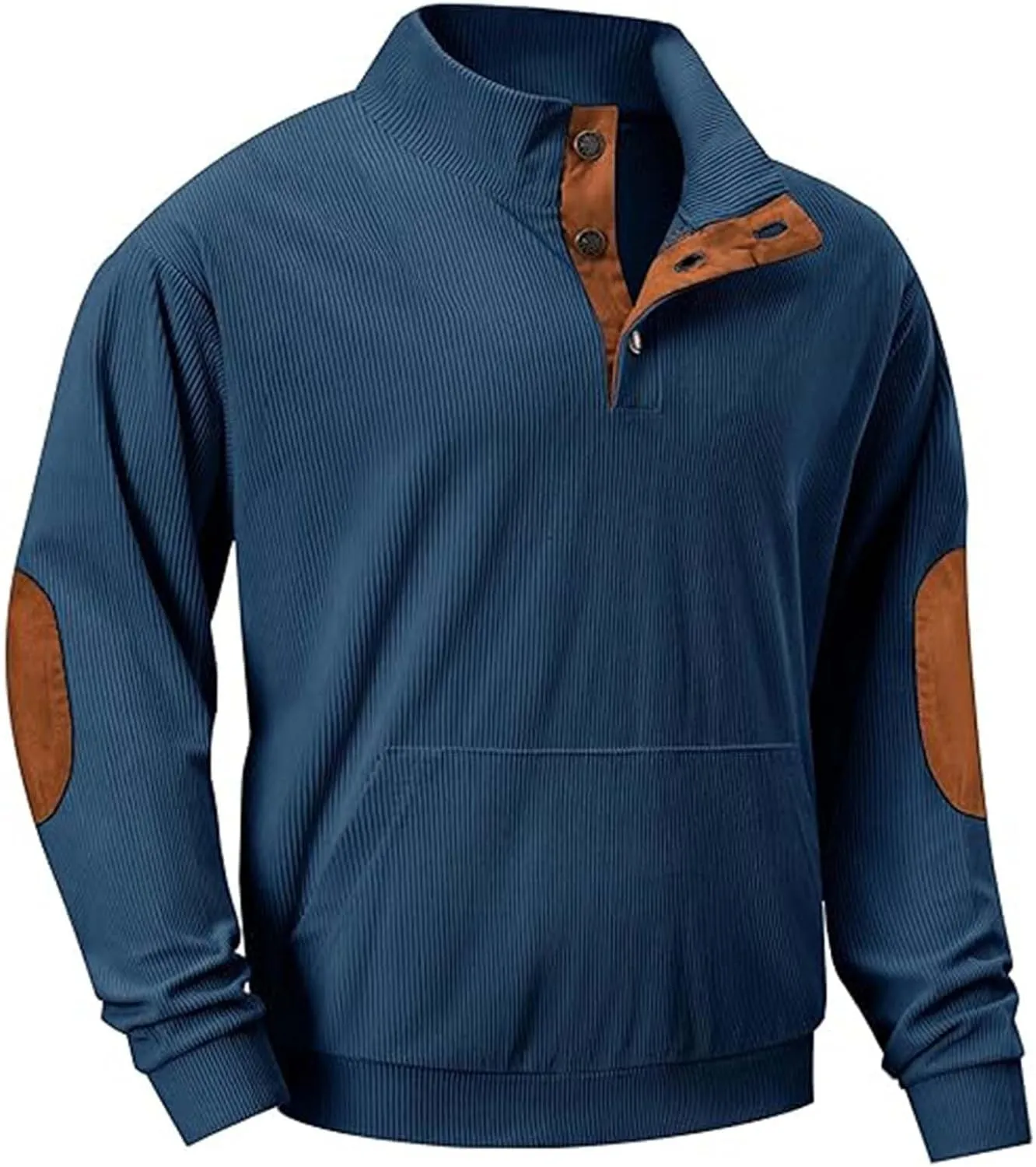LCMTWX Men's Corduroy Long-Sleeved Sweatshirt Sleeve Half Zipper Warm Sleeve Patch Long Sleeve Sweatshirt Top Pullover Mens