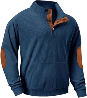LCMTWX Men's Corduroy Long-Sleeved Sweatshirt Sleeve Half Zipper Warm Sleeve Patch Long Sleeve Sweatshirt Top Pullover Mens