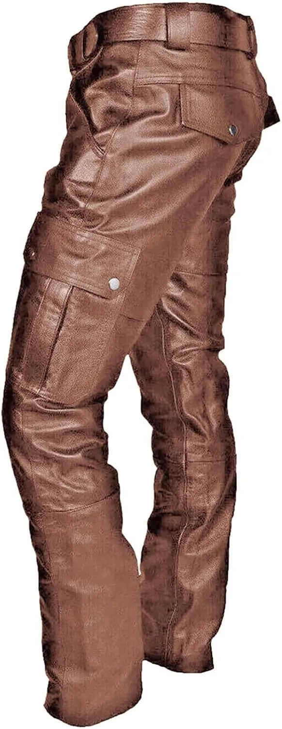 Leather Pants for Men Baggy Goth Sweatpants with Cargo Pockets Slim Skinny Faux Leather Pants Trousers