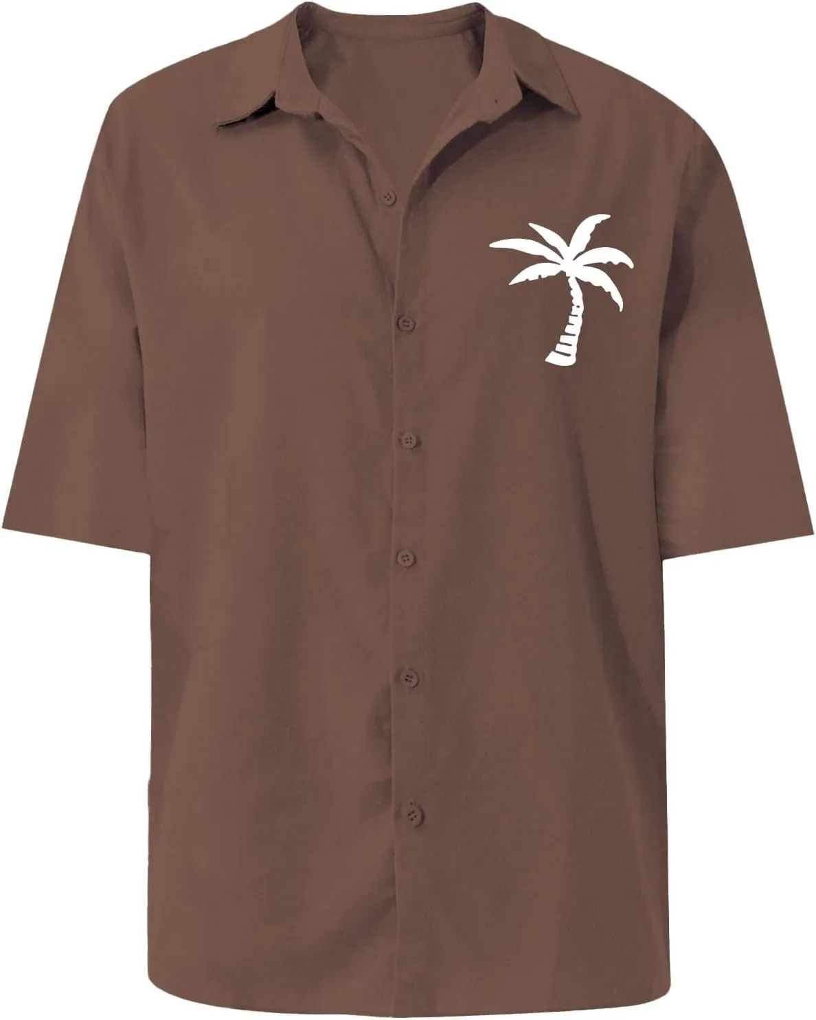 Linen Button Down Shirts Mens Summer Palm Print Short Sleeve Tropical Beach Tops Lightweight Quick Dry Hawaiian Shirt