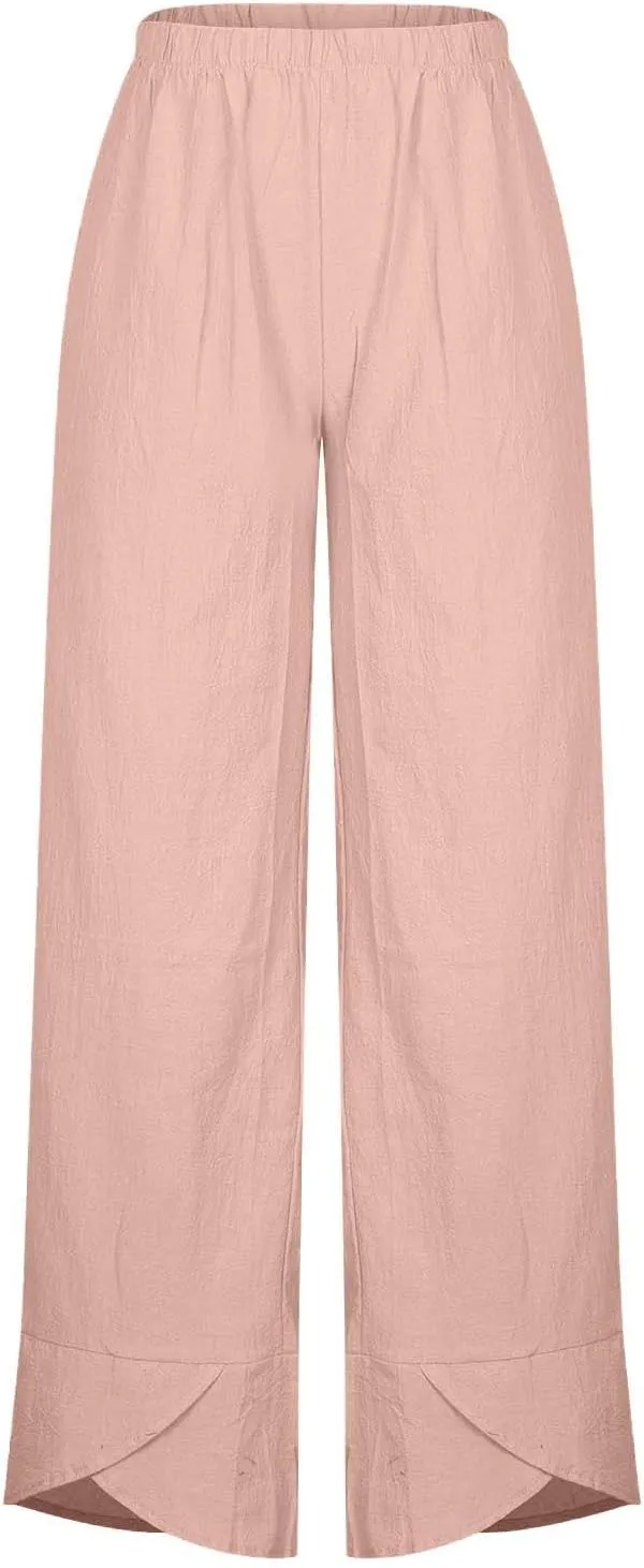 Linen Pants Women Summer Plus Size 2024 Capri Pants Loose Plain Cropped Trousers Stretchy Elastic Waist Lounge Pants