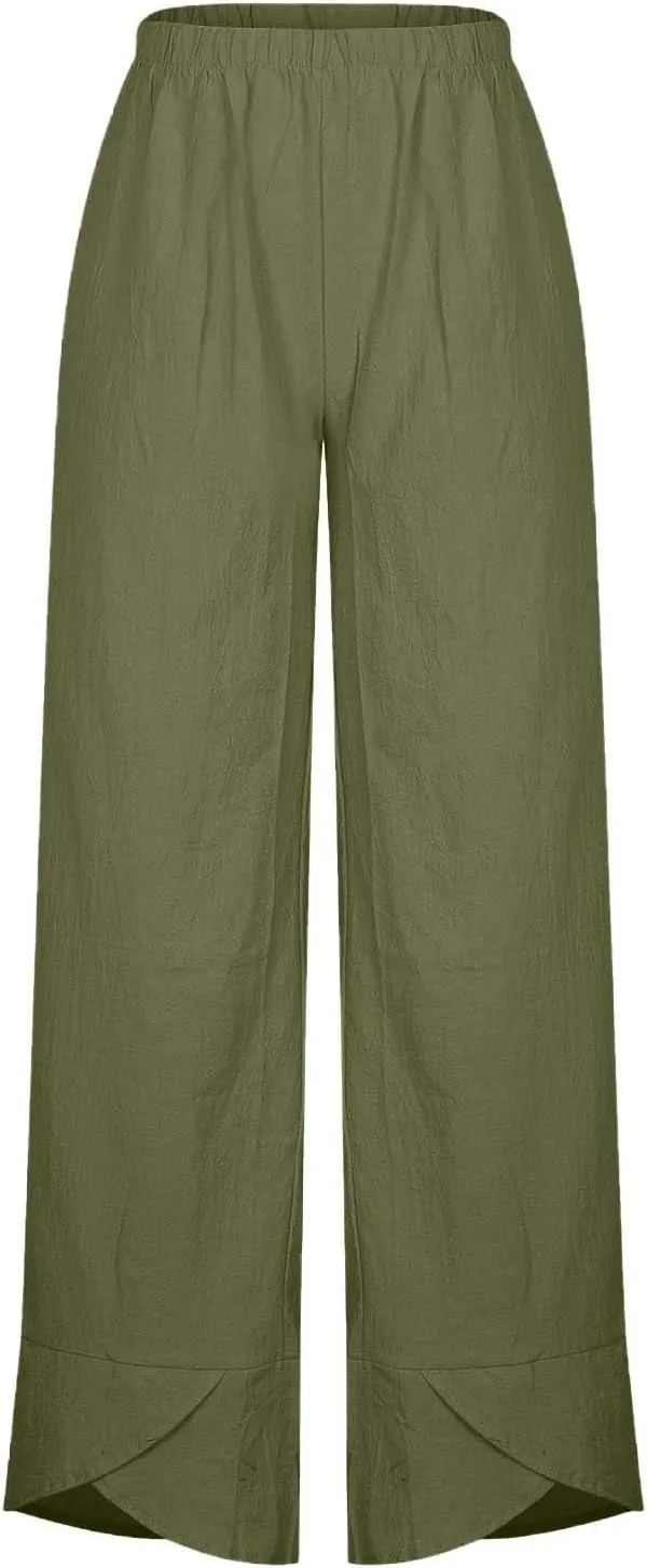 Linen Pants Women Summer Plus Size 2024 Capri Pants Loose Plain Cropped Trousers Stretchy Elastic Waist Lounge Pants