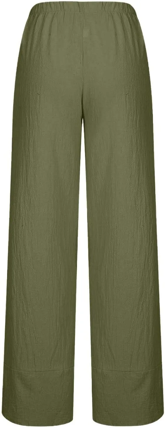 Linen Pants Women Summer Plus Size 2024 Capri Pants Loose Plain Cropped Trousers Stretchy Elastic Waist Lounge Pants