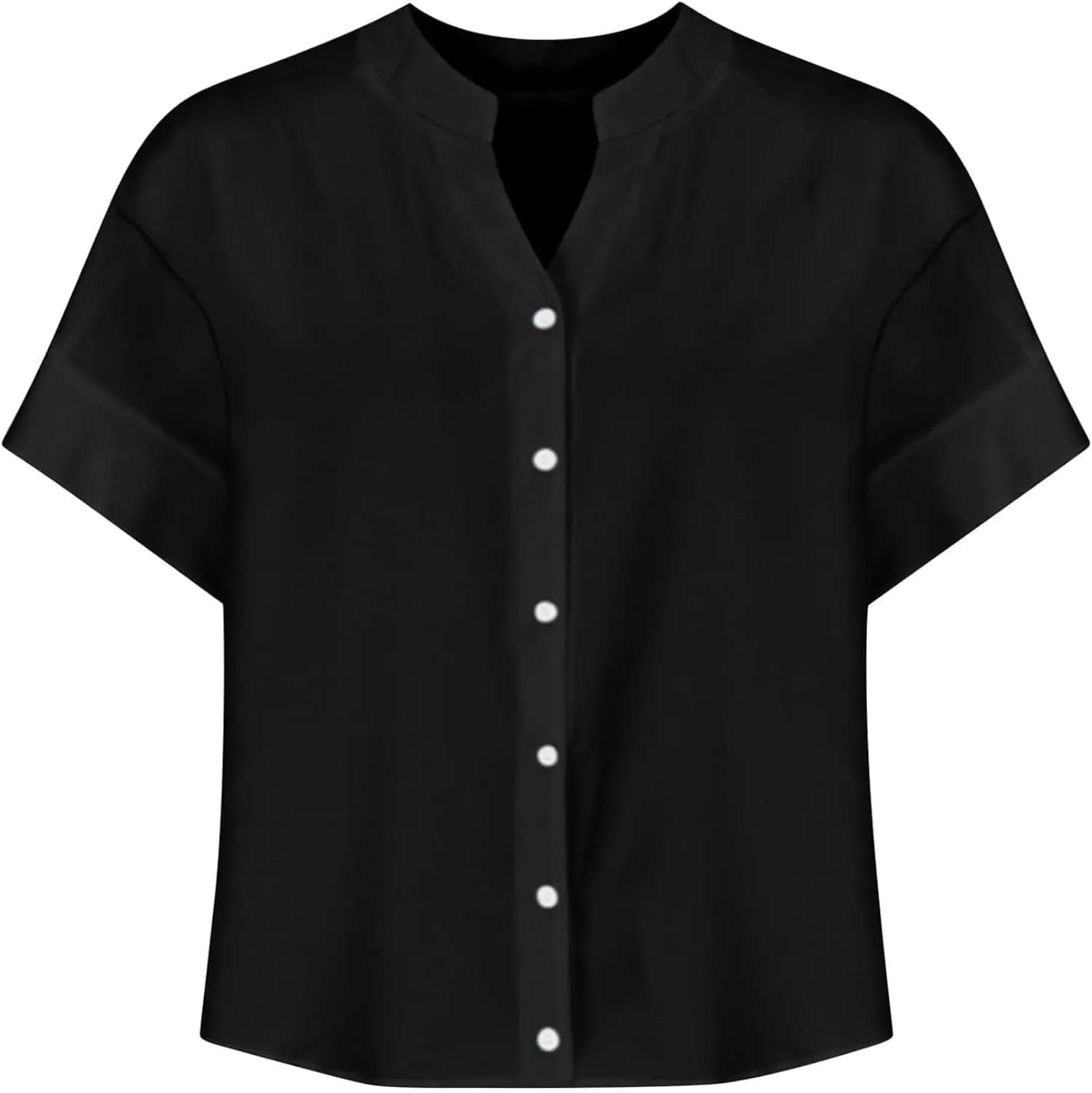 Linen Shirts for Women 2025 Summer Button Down Shirts Short Sleeve Collared V Neck Casual Blouses Work Office Tshirts