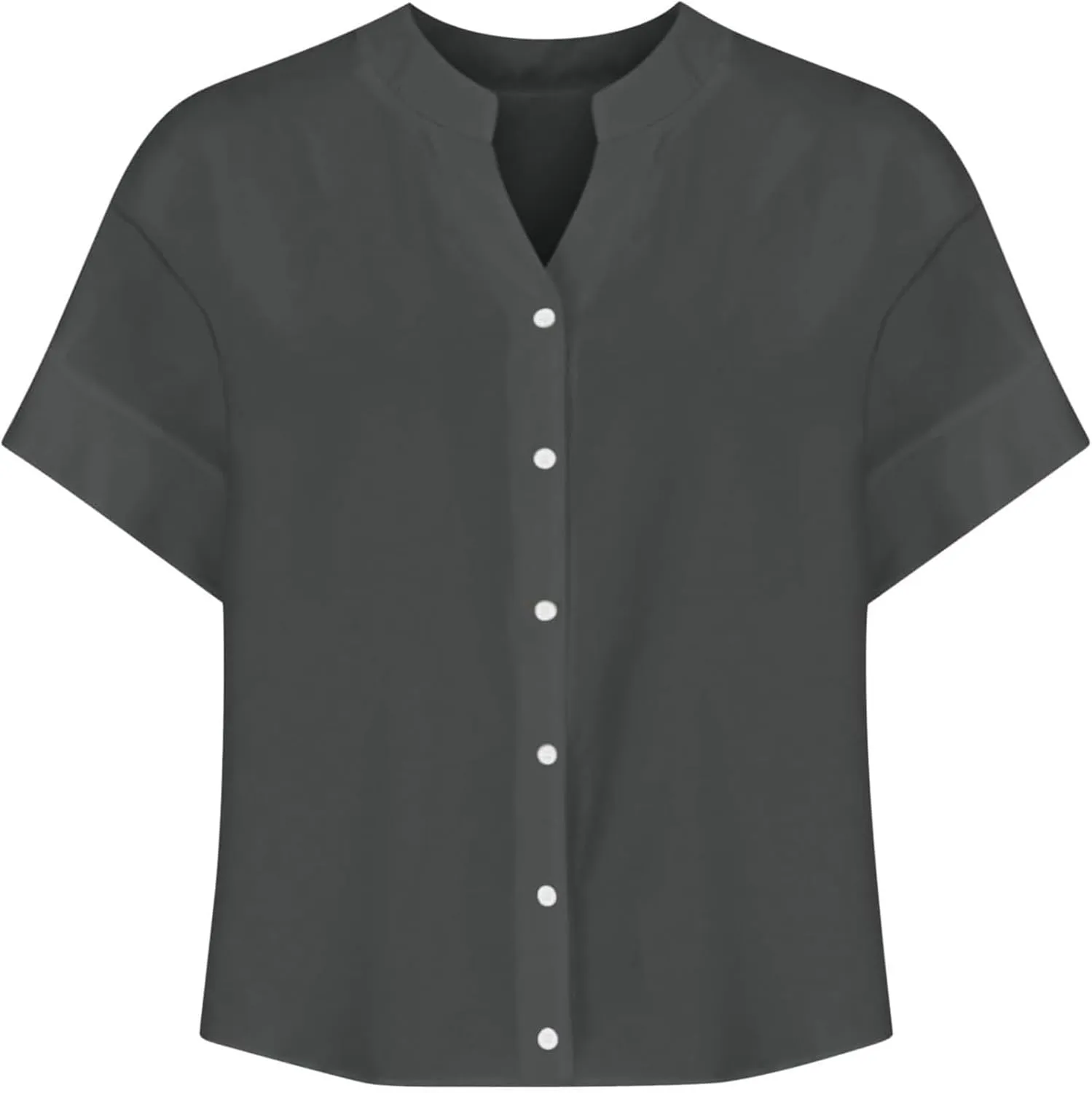 Linen Shirts for Women 2025 Summer Button Down Shirts Short Sleeve Collared V Neck Casual Blouses Work Office Tshirts