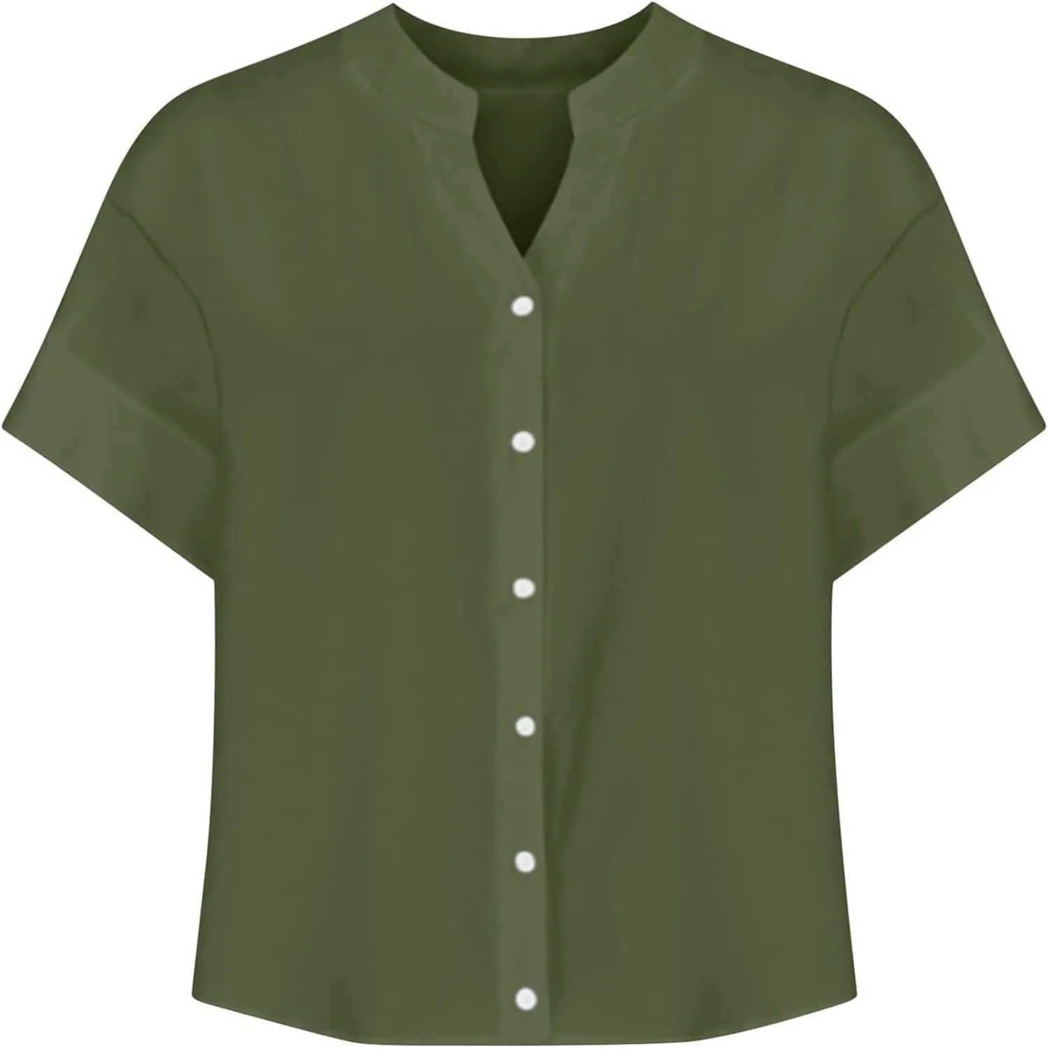 Linen Shirts for Women 2025 Summer Button Down Shirts Short Sleeve Collared V Neck Casual Blouses Work Office Tshirts