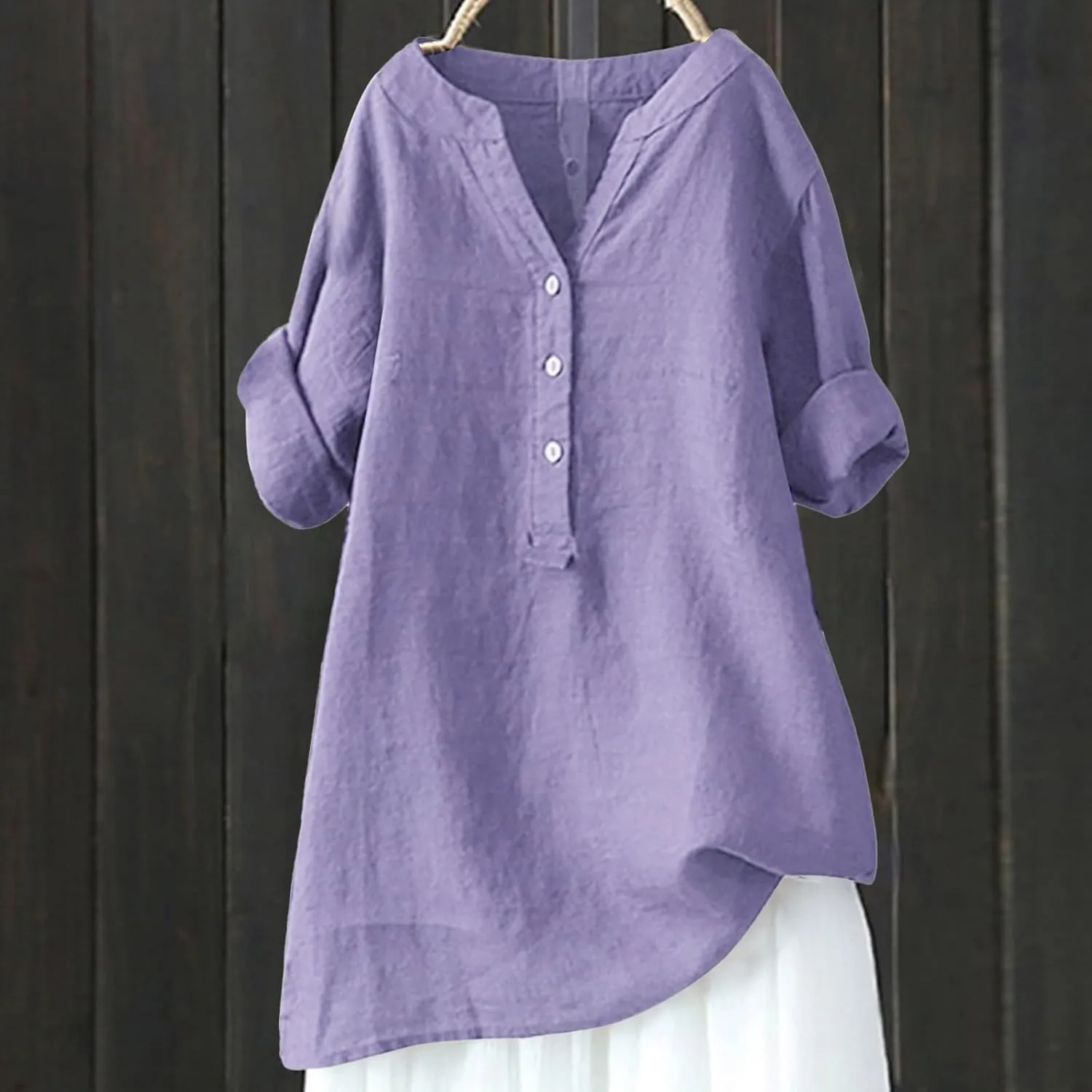 Linen Shirts for Women Button Down V Neck Boho Tees Short Sleeve Loose Fit Beach Tops Plus Size Casual Work Blouses