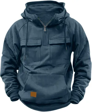 Lmdudan Mens Outdoor Jacket Tactical Top Hoodie Sweatshirt Quarter Zip Up Pullover Workout Sports Winter Jackets with Pockets
