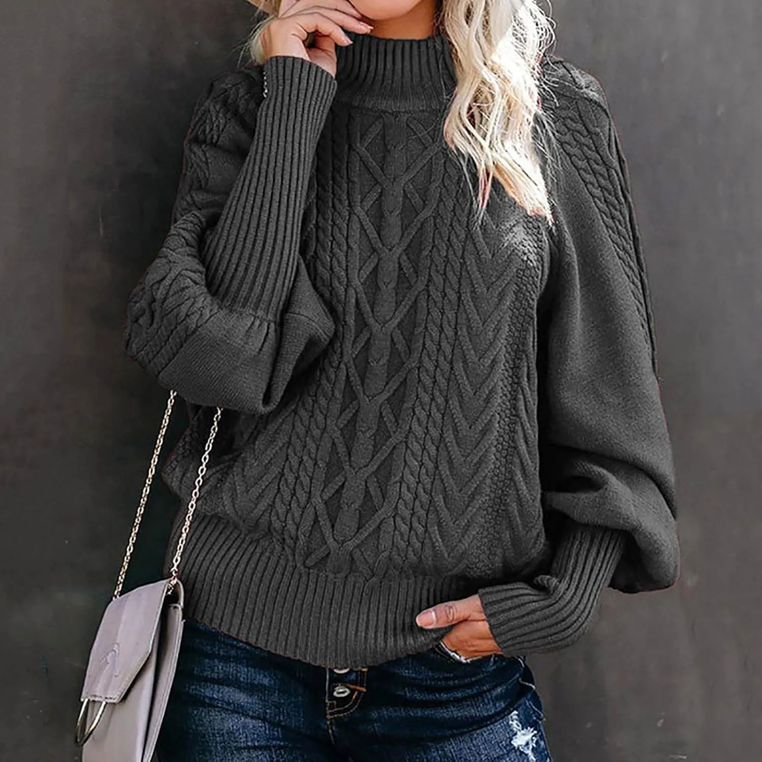 Long Sleeve Turtleneck Women Ribbed Knit Sweater Long Sleeve Warm Sweaters Winter Solid Color Blouse Trendy Sweaters