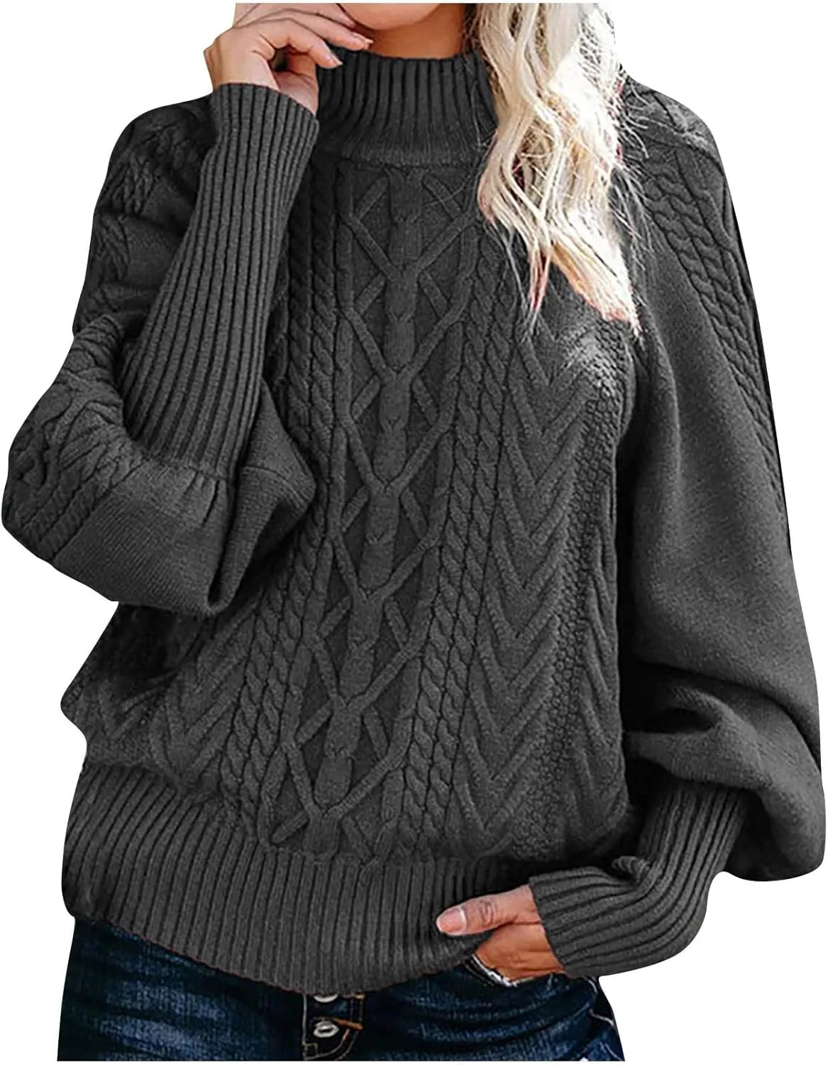 Long Sleeve Turtleneck Women Ribbed Knit Sweater Long Sleeve Warm Sweaters Winter Solid Color Blouse Trendy Sweaters