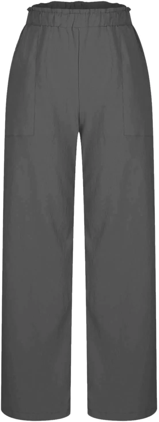Long Yoga Pants for Women Casual Wide Leg Palazzo Cotton Linen High Waisted Long Pants Smocked Lounge Trousers