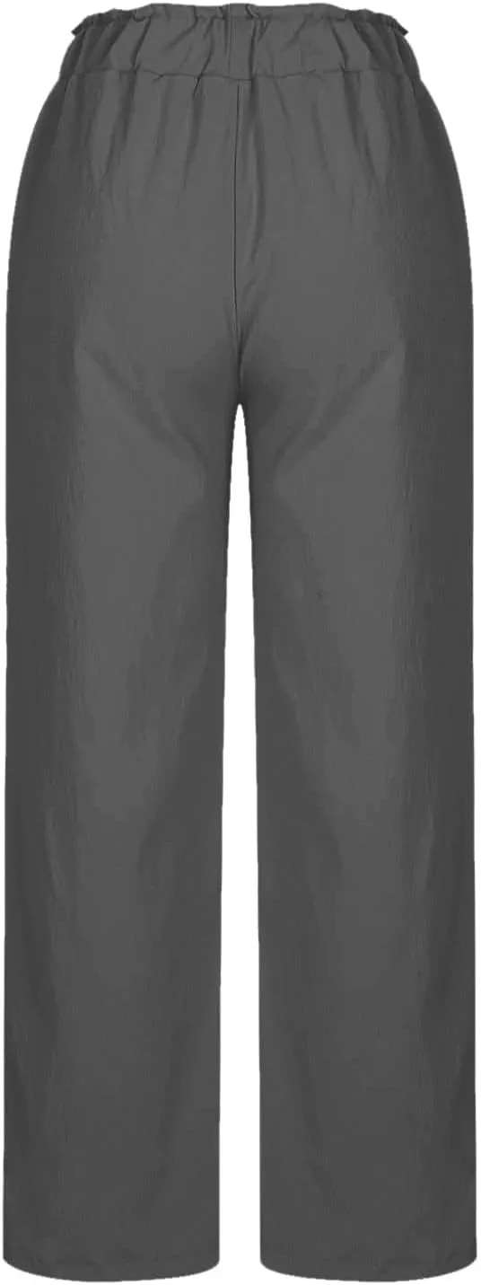 Long Yoga Pants for Women Casual Wide Leg Palazzo Cotton Linen High Waisted Long Pants Smocked Lounge Trousers