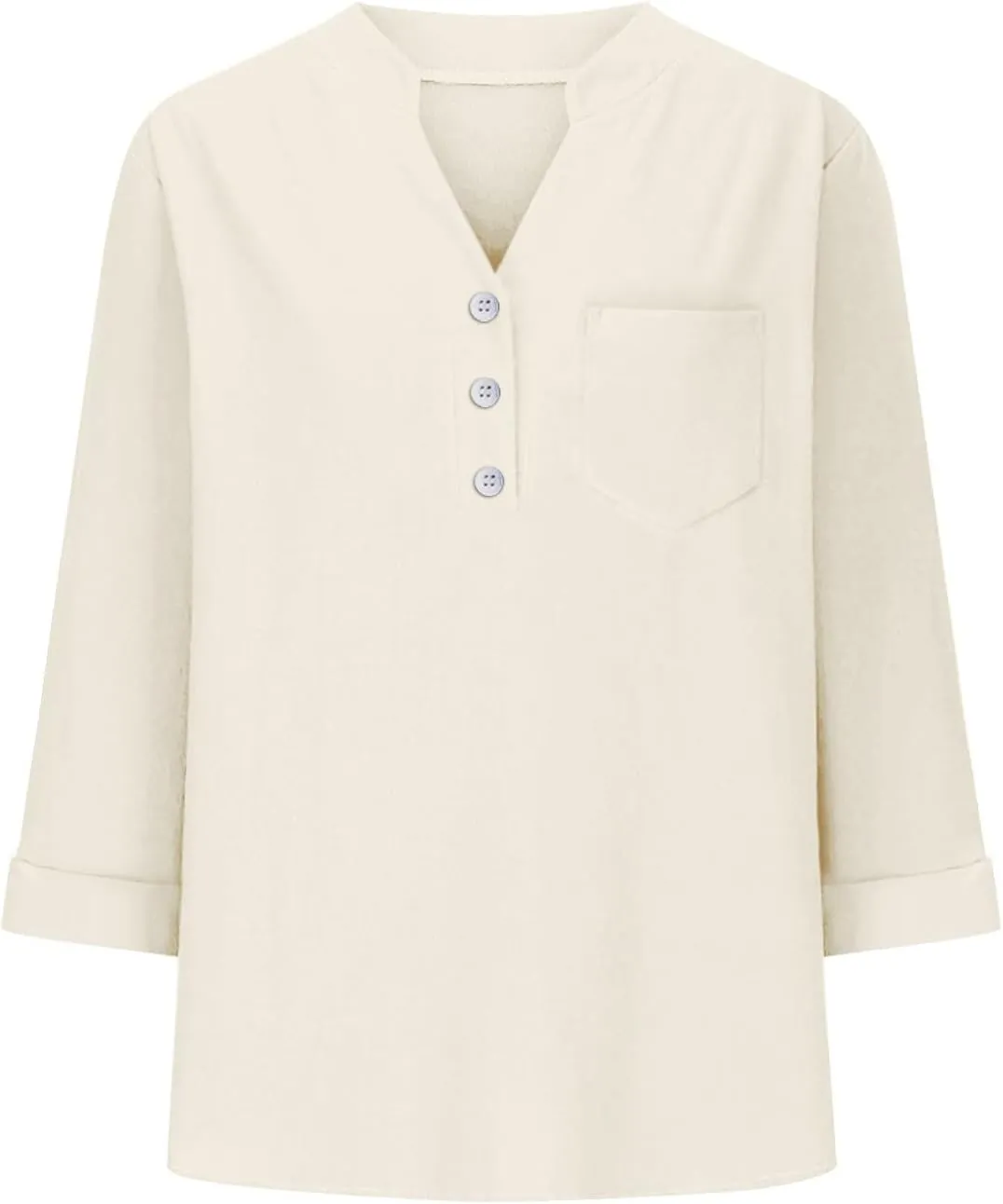 Loose Button Shirt V Neck for Woman Cotton Linen Soft Comfortable Top Solid Color Sleeve Collar Casual Shirt