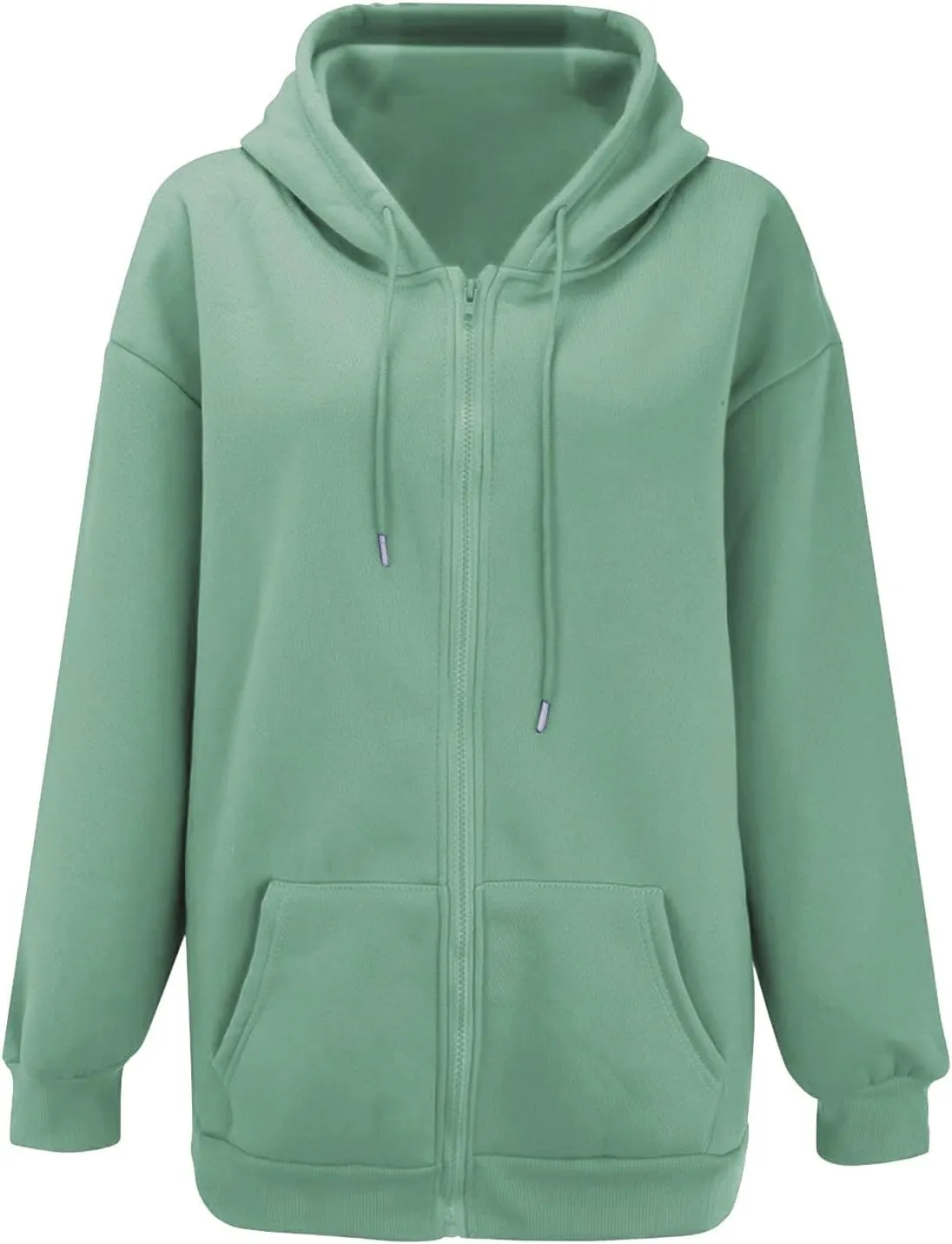 Loose Hoodie for Women Oversized Casual Full Zip Up Open Front Drawstring Hooded Solid Color Coat Fall Commute Hoodie