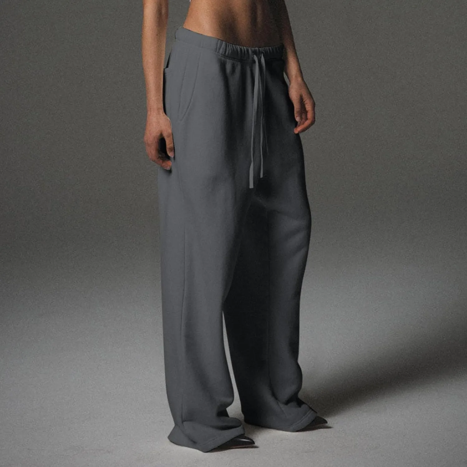 Low Rise Sweatpants for Women Baggy Drawstring Straight Leg Track Pants Fleece Lined Workout Pants with Pockets