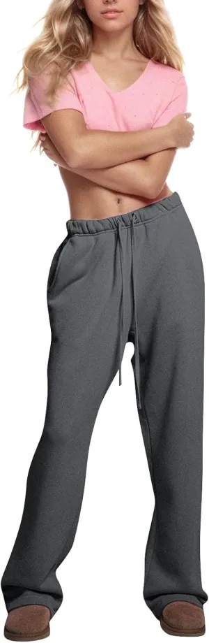 Low Rise Sweatpants for Women Baggy Drawstring Straight Leg Track Pants Fleece Lined Workout Pants with Pockets