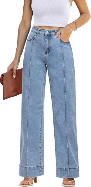 luvamia Wide Leg Jeans for Women Trendy High Waist Straight Leg Baggy Jeans Stretchy Denim Pants Trouser Jeans