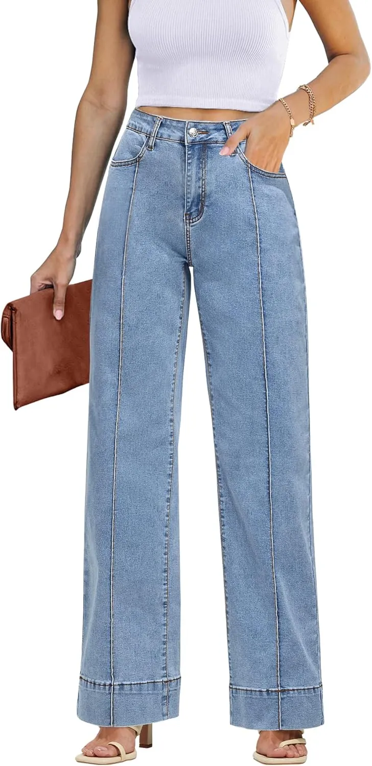 luvamia Wide Leg Jeans for Women Trendy High Waist Straight Leg Baggy Jeans Stretchy Denim Pants Trouser Jeans
