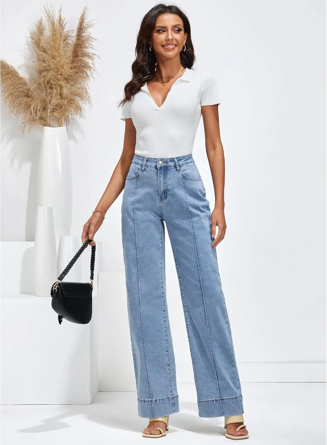 luvamia Wide Leg Jeans for Women Trendy High Waist Straight Leg Baggy Jeans Stretchy Denim Pants Trouser Jeans