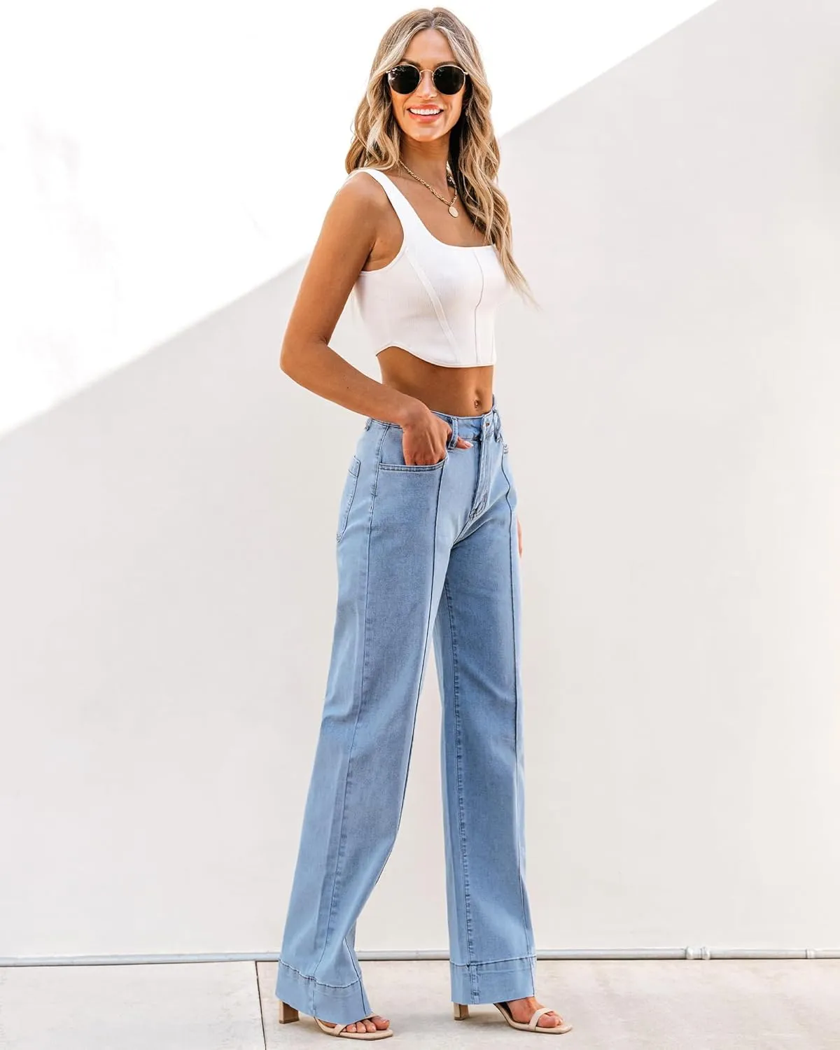luvamia Wide Leg Jeans for Women Trendy High Waist Straight Leg Baggy Jeans Stretchy Denim Pants Trouser Jeans