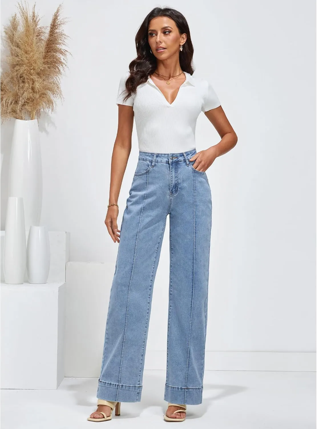 luvamia Wide Leg Jeans for Women Trendy High Waist Straight Leg Baggy Jeans Stretchy Denim Pants Trouser Jeans