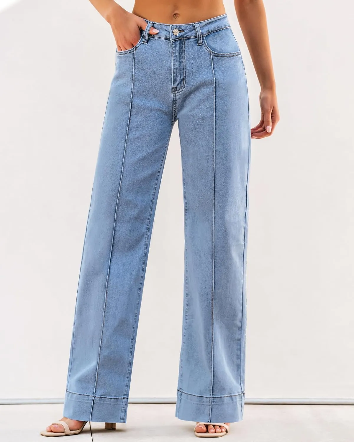 luvamia Wide Leg Jeans for Women Trendy High Waist Straight Leg Baggy Jeans Stretchy Denim Pants Trouser Jeans