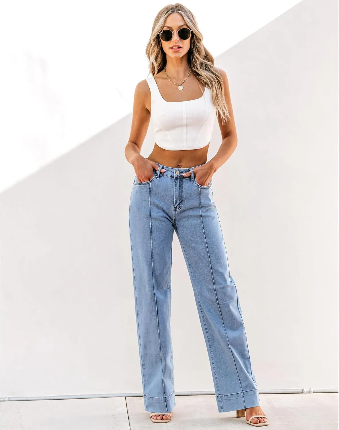 luvamia Wide Leg Jeans for Women Trendy High Waist Straight Leg Baggy Jeans Stretchy Denim Pants Trouser Jeans